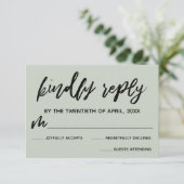 Sage Groen Casual Handschrift Bruiloft RSVP Kaartje (Staand voorkant)