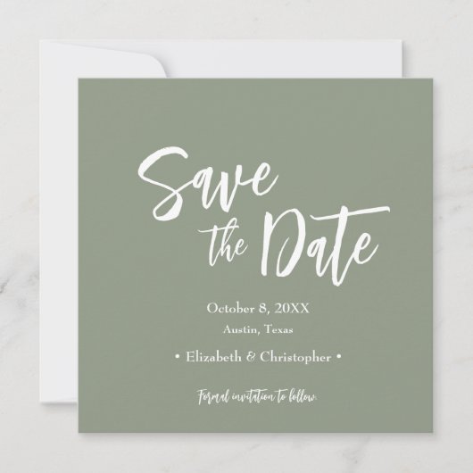 Sage Groen Casual Script Foto opslaan van de datum Kaart (Voorkant)