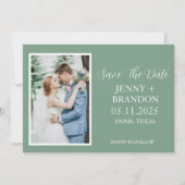 Sage Groen Casual Script Foto Romantisch Save The Date (Voorkant)