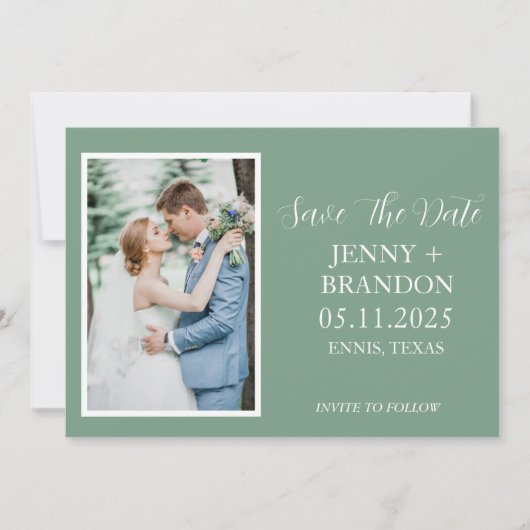 Sage Groen Casual Script Foto Romantisch Save The Date (Voorkant)