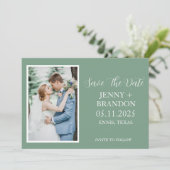 Sage Groen Casual Script Foto Romantisch Save The Date (Staand voorkant)