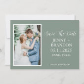 Sage Groen Casual Script Foto Romantisch Save The Date (Voorkant)
