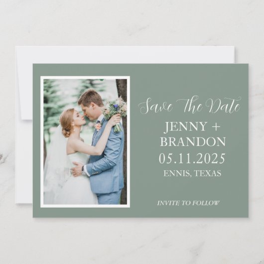 Sage Groen Casual Script Foto Romantisch Save The Date (Voorkant)