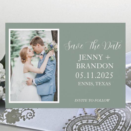 Sage Groen Casual Script Foto Romantisch Save The Date
