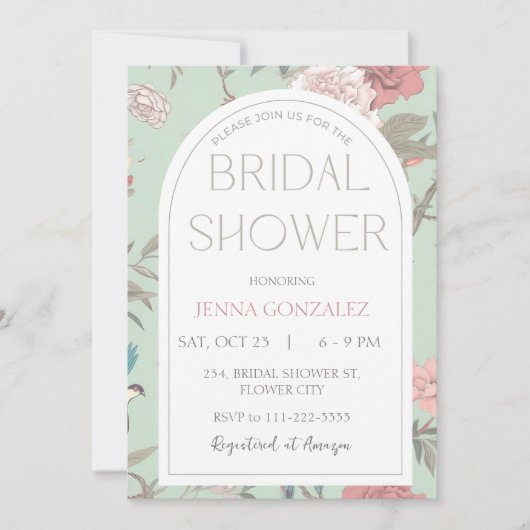 Sage Groen Chinoiserie Botanisch Vrijgezellenfeest Kaart (Voorkant)