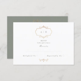 Sage Groen  Classic Goud Monogram Bruiloft RSVP Kaartje