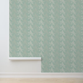Sage Groen & Cream Blad Patroon Wallpaper Behang