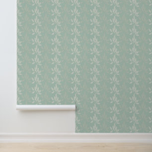 Sage Groen & Cream Blad Patroon Wallpaper Behang