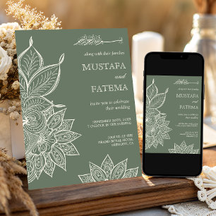 Sage Groen Crème Mehndi Henna Moslim Bruiloft Kaart