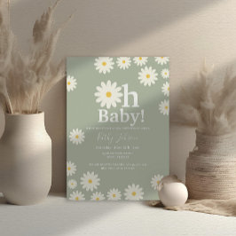 Sage Groen Daisy Bloemen Bohemien Meisje Baby show Kaart