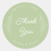 Sage Groen Dank u Trouwgunst Sticker (Voorkant)