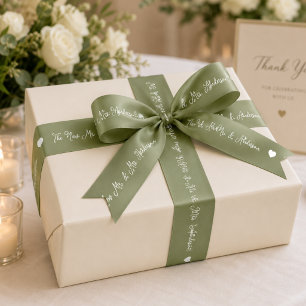 Sage Groen De Nieuwe Mijnheer en Mevrouw Aangepast Satijnen Lint