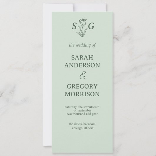 Sage Groen Eenvoudig Boho Bloemen Bruiloft Program (Voorkant)