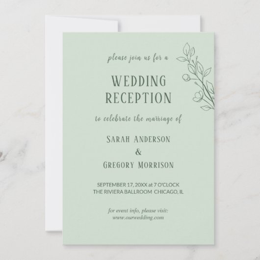 Sage Groen Eenvoudig Boho Bloemen Bruiloft Recepti Kaart (Voorkant)