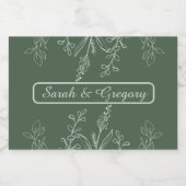 Sage Groen Eenvoudig Boho Bloemen Sparkling Wijnetiket (Enkel label)