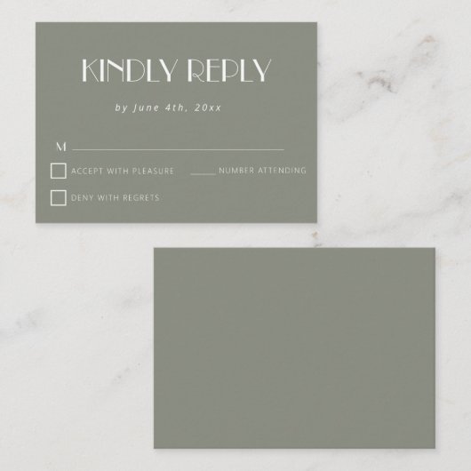 Sage Groen Eenvoudig Budget Bruiloft RSVP Kaart Notitiekaartje (Voorkant / Achterkant)
