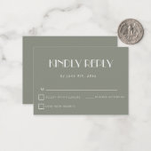 Sage Groen Eenvoudig Budget Bruiloft RSVP Kaart Notitiekaartje (Voorkant / Achterkant in situ)