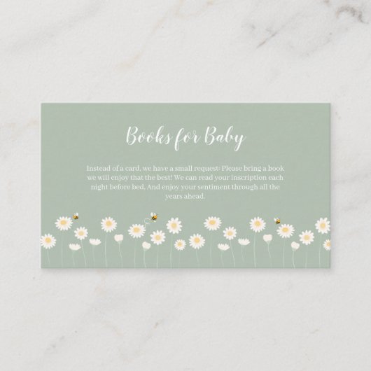 Sage Groen Eenvoudig Daisy Baby shower Boeken voor Informatiekaartje (Voorkant)