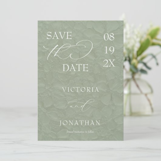 Sage Groen Eenvoudig Elegant Save The Date (Staand voorkant)