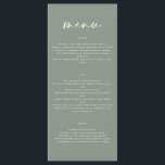 sage - groen eenvoudig elegant script trouwmenu menu<br><div class="desc">Modern trouwmenu. Moderne,  schone vormgeving. Script-tekst.</div>