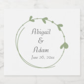 Sage Groen Eenvoudig Hart Krans Bruiloft Sparkling Wijnetiket (Enkel label)