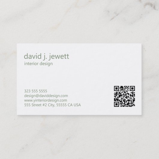 Sage Groen Eenvoudig Interieurontwerp Logo Visitekaartje (Achterkant)