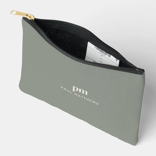 Sage Groen Eenvoudig Minimalistisch Monogram en Na Etui (Open)
