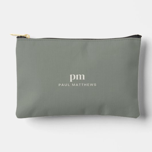 Sage Groen Eenvoudig Minimalistisch Monogram en Na Etui (Voorkant)