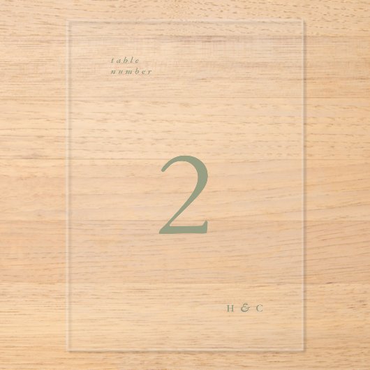 Sage Groen Eenvoudig Modern Acryl Boog Tafelnummer (Voorkant)