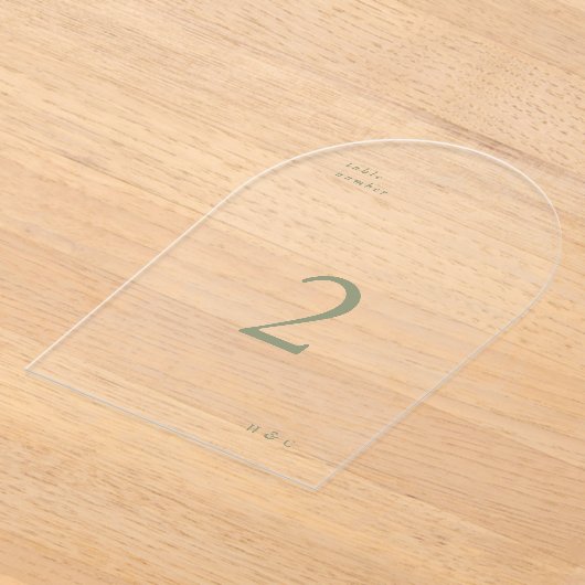Sage Groen Eenvoudig Modern Acryl Boog Tafelnummer (Laagn)