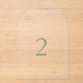 Sage Groen Eenvoudig Modern Acryl Boog Tafelnummer (Voorkant)