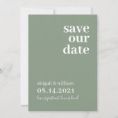 Sage Groen Eenvoudig Modern Niet Foto Bruiloft Save The Date (Voorkant)