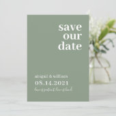 Sage Groen Eenvoudig Modern Niet Foto Bruiloft Save The Date (Staand voorkant)
