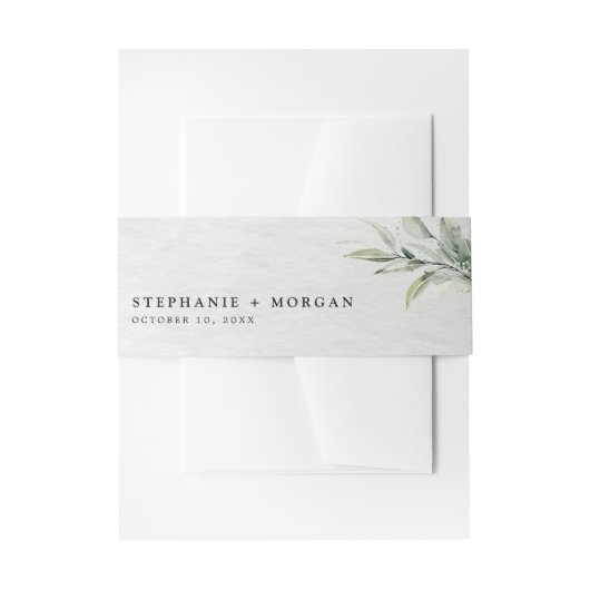 Sage groen eenvoudig rustiek Boho bruiloft Uitnodigingen Wikkel (Voorkant Voorbeeld)