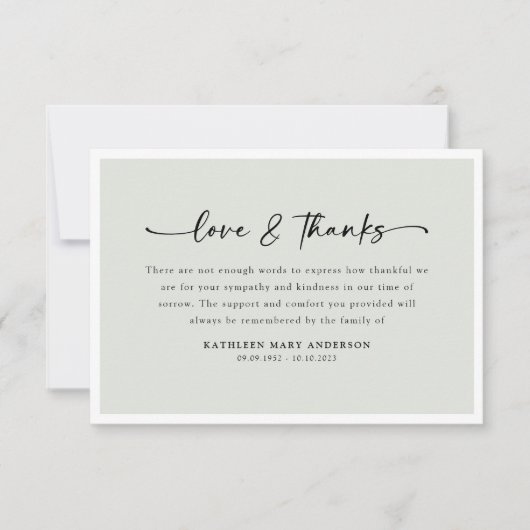 Sage Groen Eenvoudig Script begrafenis Bedankkaart (Voorkant)