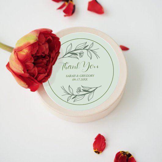 Sage Groen Eenvoudige Boho Dank u huwelijksgunst Ronde Sticker