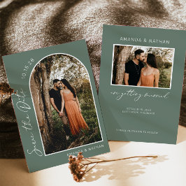 Sage Groen Eenvoudige Boog Foto Bruiloft Save The Date