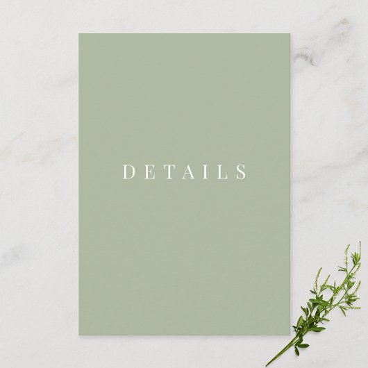 Sage Groen Eenvoudige Formele Huwelijksdetails Informatiekaartje