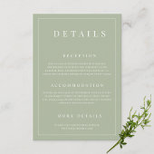Sage Groen Eenvoudige Formele Huwelijksdetails Informatiekaartje