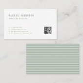 Sage Groen Eenvoudige Typografie QR Code Minimalis Visitekaartje (Voorkant / Achterkant)