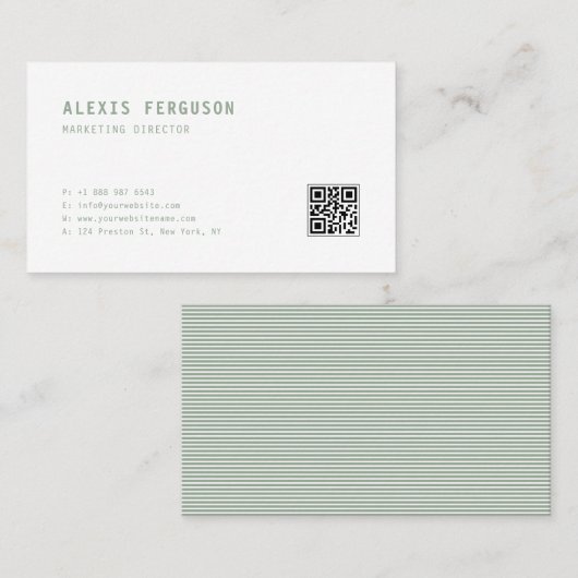 Sage Groen Eenvoudige Typografie QR Code Minimalis Visitekaartje (Voorkant / Achterkant)