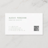Sage Groen Eenvoudige Typografie QR Code Minimalis Visitekaartje (Voorkant)