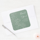 Sage Groen Elegant Bloemen Bruiloft Dank u Vierkante Sticker (Envelop)