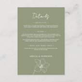Sage Groen Elegant Bloemen Bruiloft Details Informatiekaartje (Voorkant)