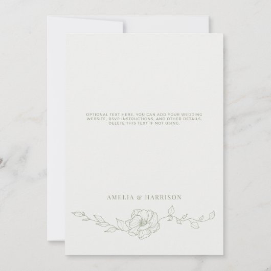Sage Groen Elegant Bloemen Bruiloft Kaart (Achterkant)