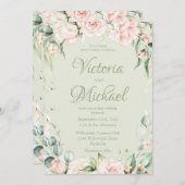Sage Groen Elegant Bloemen Bruiloft Kaart (Voorkant / Achterkant)
