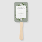 Sage Groen Elegant Bloemen Bruiloft Programma Handwaaier (Voorkant)