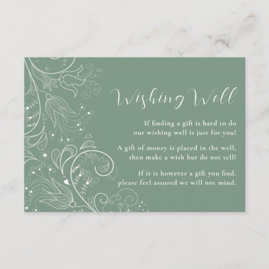 Sage Groen Elegant Bloemen Bruiloft Wishing Well Informatiekaartje (Voorkant)