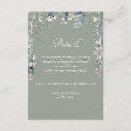 Sage Groen Elegant Bloemen Cascade Bruiloft Detail Informatiekaartje