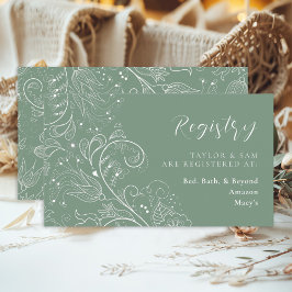 Sage Groen Elegant Bloemen Huwelijksregister Informatiekaartje